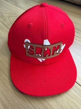 SRAM Red Snapback Hat with Leather Patch Trucker